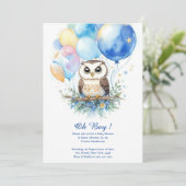 Waterverf Uil Boy Baby shower Uitnodiging (Staand voorkant)