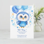 Waterverf Uil Boy Baby shower Uitnodiging (Staand voorkant)