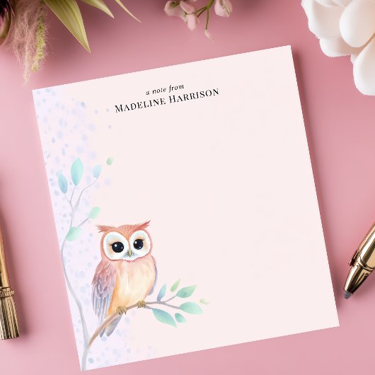 Waterverf Uil Branch Gepersonaliseerde naam Notitieblok