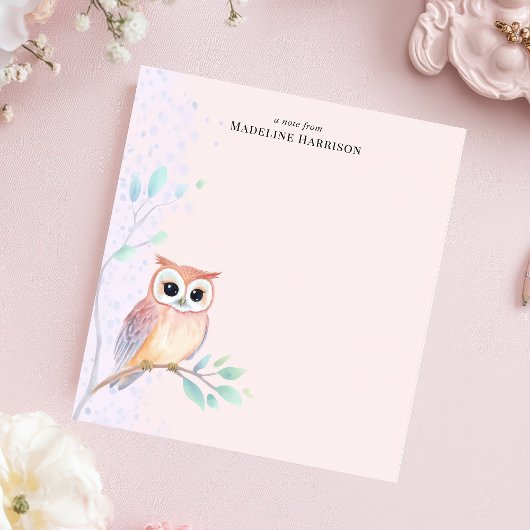 Waterverf Uil Branch Gepersonaliseerde naam Notitieblok