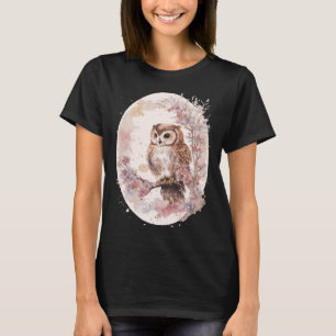Waterverf Uil Cherry Blossom Japans Sakura T-shirt