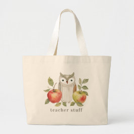 Waterverf Uil en Appels voor Leraren Grote Tote Bag