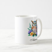 Waterverf uil en kleurrijke bloemen koffiemok (Voorkant rechts)