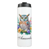 Waterverf uil en kleurrijke bloemen thermosbeker (Voorkant)
