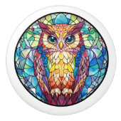 Waterverf Uil Glas in lood Keramische Knop (Voorkant)