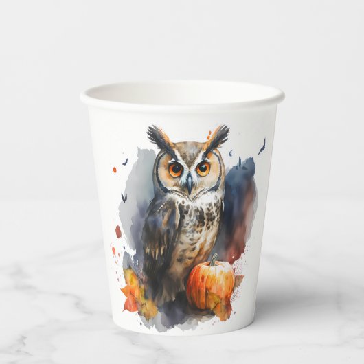 Waterverf Uil Halloween Papieren Bekers (Achterkant)