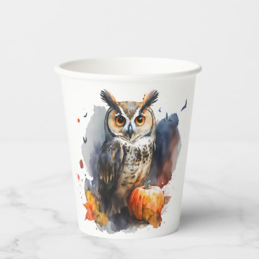 Waterverf Uil Halloween Papieren Bekers (Voorkant)