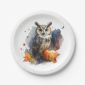 Waterverf Uil Halloween Papieren Bordje (Voorkant)