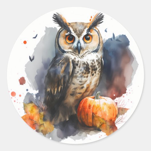 Waterverf Uil Halloween Ronde Sticker (Voorkant)