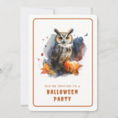 Waterverf Uil Halloween Uitnodiging Kaart (Voorkant)