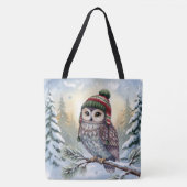Waterverf Uil In Een Winterhoed Tote Bag (Voorkant)