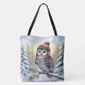 Waterverf Uil In Een Winterhoed Tote Bag (Achterkant)