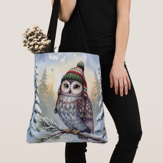 Waterverf Uil In Een Winterhoed Tote Bag (Dichtbij)