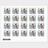 Waterverf Uil In Een Winterhoed Vierkante Sticker (Vel)