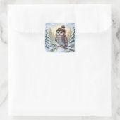 Waterverf Uil In Een Winterhoed Vierkante Sticker (Tas)
