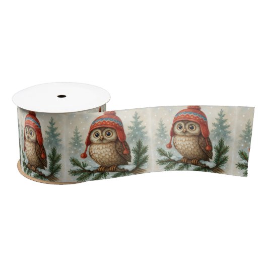 Waterverf Uil In Een Wintermuts Satijnen Lint (Spoel)