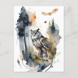 Waterverf uil in het bos briefkaart