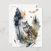 Waterverf uil in het bos briefkaart (Voorkant / Achterkant)