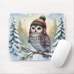 Waterverf Uil In Winterhoed Muismat