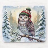 Waterverf Uil In Winterhoed Muismat (Voorkant)