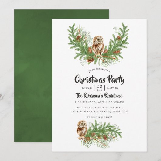 Waterverf Uil Kerstfeest Kaart (Voorkant / Achterkant)