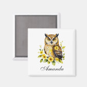 Waterverf uil met gele bloemen magneet (Voorkant / Achterkant)