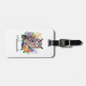 Waterverf uil met kleurrijke bloemen bagagelabel (Voorkant horizontaal)