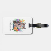 Waterverf uil met kleurrijke bloemen bagagelabel (Achterkant horizontaal)