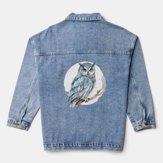 Waterverf Uil op de boomtak Denim Jacket (Achterkant)