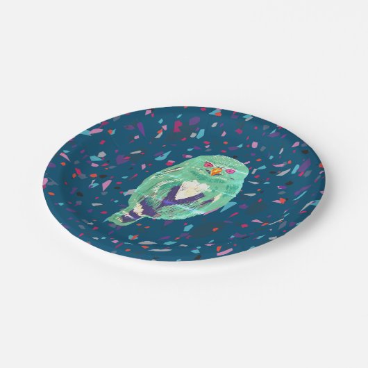 Waterverf uil papieren bordje (Gekanteld)