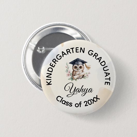 Waterverf Uil Pre-K Kleuterklas Afstuderen Ronde Button 5,7 Cm (Voorkant /achterkant)