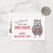 Waterverf Uil Pun Classroom Valentijn Kaart Notitiekaartje (Voorkant / Achterkant in situ)