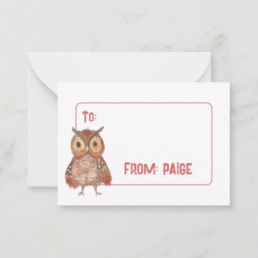 Waterverf Uil Pun Classroom Valentijn Kaart Notitiekaartje (Achterkant)