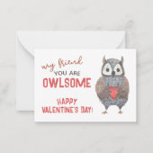 Waterverf Uil Pun Classroom Valentijn Kaart Notitiekaartje (Voorkant)
