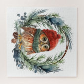 Waterverf Uil Schattige Kerstvogel Legpuzzel (Horizontaal)