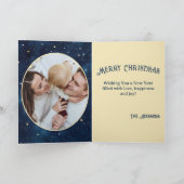 Waterverf Uil Sterrennacht Xmas Familiefoto Kaart (Binnen)