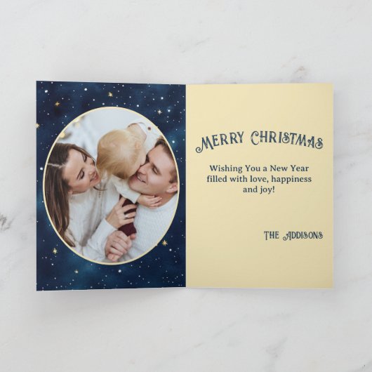 Waterverf Uil Sterrennacht Xmas Familiefoto Kaart (Binnen)