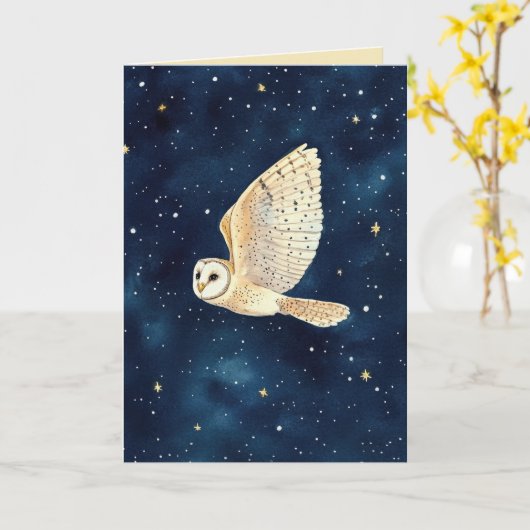 Waterverf Uil Sterrennacht Xmas Familiefoto Kaart (Gele Bloem)