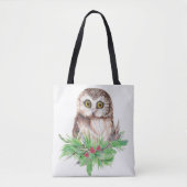 Waterverf Uil Vogel Kerst Natuur kunst Tote Bag (Voorkant)