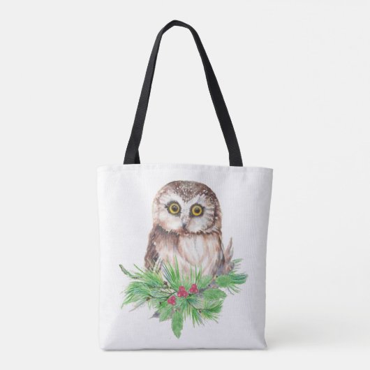 Waterverf Uil Vogel Kerst Natuur kunst Tote Bag (Achterkant)