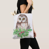 Waterverf Uil Vogel Kerst Natuur kunst Tote Bag (Dichtbij)