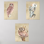 Waterverf Uil Vogel Wildlife Boerderij Muurkunst Sets (Voorkant)