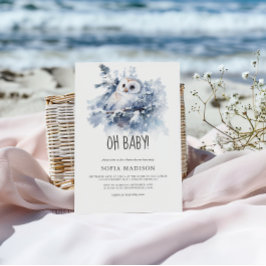 Waterverf Uil Winter Baby shower Kaart