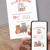 Waterverf Uilen Meisjes Verjaardagsfeestuitnodigin Kaart