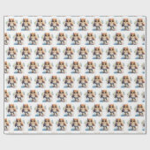 Waterverf uilen schaatsen cadeaupapier (Vlak)