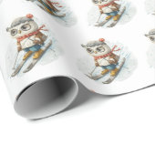 Waterverf uilen skiën op sneeuw cadeaupapier (Rol Hoek)