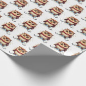 Waterverf uilen skiën op sneeuw cadeaupapier (Hoek)