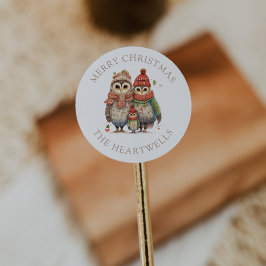 Waterverf Uilenfamilie Gepersonaliseerd Prettig Ke Ronde Sticker
