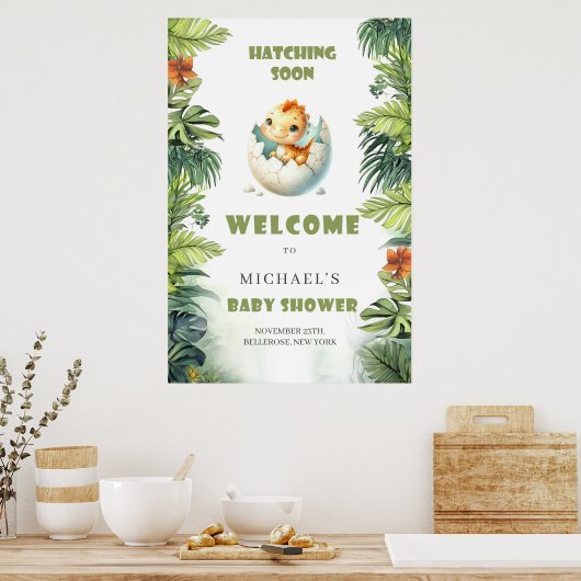Waterverf uitkomen binnenkort baby dino welkomstbo poster (Keuken)