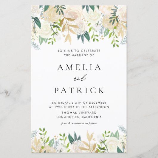 Waterverf Uitnodiging tot bruiloft tussen ivoor e (Voorkant)